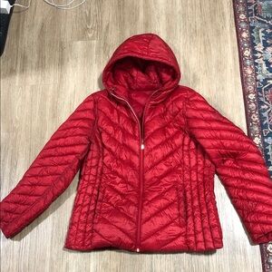 Michael Kors Red lightweight packable Hooded Puffer Jacket XL